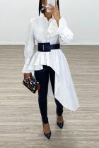 White Sexy adult Fashion Cap Sleeve Long Sleeves O neck Asymmetrical Mid-Calf Solid asymmetrical