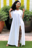 ホワイトセクシーファッションキャップスリーブハーフスリーブOネック非対称アンクルレングスクラブドレス