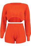 Costume deux pièces en laine Orange, couleur unie, Europe et amérique, ensemble crayon à manches longues, ensemble court deux pièces