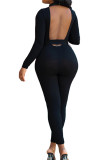 Black Sexy Solid Long Sleeve O Neck 