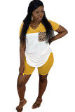 Yellow Milk Silk Sexy Patchwork Two Piece Suits Straight Short Sleeve Two-Piece Short Set