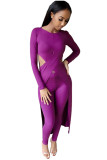 Фиолетовый сексуальный модный однотонный асимметричный лоскутный костюм-двойка для взрослых для взрослых, длинный S-карандаш