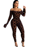 Estampa de leopardo Milk Silk Sexy Estampa assimétrica de ternos de duas peças lápis manga longa