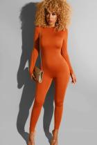 Cremallera de moda callejera naranja Sólido Manga larga O Cuello