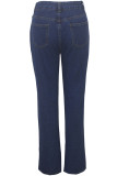 Темно-синие джинсовые прямые брюки с застежкой-молнией и пуговицами Fly Высокая стирка Отверстие Карман на молнии Прямые брюки Брюки