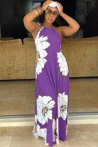 Светло-фиолетовый сексуальный модный топ без рукавов с круглым вырезом трапециевидной формы длиной до пола с принтом в стиле пэчворк