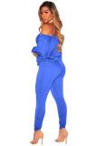 Королевский синий Европа и Америка Модные однотонные костюмы для взрослых из двух предметов в стиле пэчворк с открытой спиной и длинными рукавами