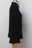 Black Chiffon O Neck Long Sleeve Solid Patchwork Long Sleeve Tops