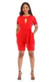 Red Sexy Fashion bandage Patchwork Solid Hollow Short Sleeve O Neck 