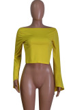 Yellow One word collar Long Sleeve Solid