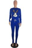 Blue Fashion Casual adult Active Sequin Print Two Piece Suits Animal Prints pencil Long Sleeve
