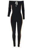 Leopard print Sexy Patchwork bandage Leopard grain Long Sleeve one word collar Jumpsuits