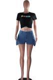 Rosarote Denim-Shorts mit Knopfleiste und Reißverschluss, mittelfest, gerade Shorts