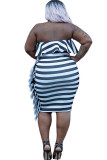 Blue knitting adult Sexy Fashion Wrapped chest ruffle Patchwork backless Striped Stitching 