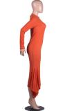 Wine Red Street Fashion adult Cap Sleeve Long Sleeves Mandarin Collar Asymmetrical Floor-Length Pat