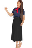 Black Elastic Fly Mid Solid Asymmetrical Draped Pleated skirt Skirts