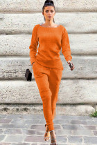 Оранжевый Повседневная мода Приталенный крой Однотонные костюмы-двойки Пэчворк-карандаш С длинным рукавом
