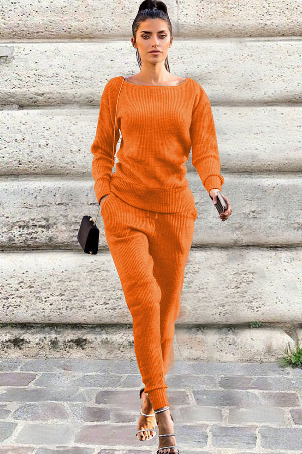 Orange décontracté mode coupe ajustée solide deux pièces costumes Patchwork crayon à manches longues