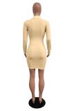 Apricot Europe and America Fashion adult Cap Sleeve Long Sleeves O neck Pencil Dress Mini Patchwor