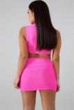 rose red Fashion Sexy Slim fit Two Piece Suits crop top Solid Fluorescent Skinny Sleeveless Two-Pi