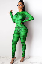 Зеленая сексуальная застежка-молния с принтом в стиле пэчворк с длинным рукавом и круглым вырезом