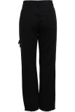Black Denim Zipper Fly Button Fly High Solid washing Hole Zippered Straight Pants 