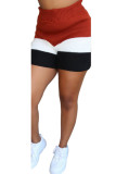 Красные трикотажные активные модные взрослые асимметричные костюмы-двойки с принтом контрастного цвета прямые с длинным рукавом Tw