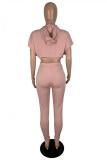 Deep pink Sexy Fashion adult Patchwork crop top Solid Two Piece Suits pencil Short Sleeve Two-piece
