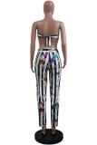 Black and white Fashion adult Casual backless Striped Print Two Piece Suits Bandage Patchwork pencil Sleev