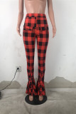 Pantalones con corte de bota ajustados a cuadros altos sin mangas con bragueta elástica rojo