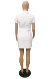 Белое модное повседневное однотонное базовое платье-рубашка с отложным воротником