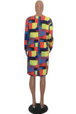 Multi-color Sexy Fashion Cap Sleeve Long Sleeves O neck Straight Knee-Length Print 