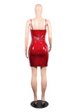 Красная модная сексуальная юбка с открытыми плечами без рукавов с V-образным вырезом, юбка с открытой спиной, клубные платья