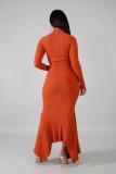 Оранжевая уличная мода для взрослых с короткими рукавами и длинными рукавами, воротник-стойка, асимметричная длина до пола, Пэт