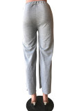 Pantalon ample gris avec cordon de serrage et trou moyen