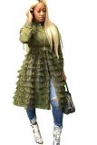 Army Green Mandarin Collar Zippered Solid Mesh Patchwork Draped Pure Long Sleeve Blazer & Suits &Jac