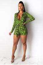 Verde moda fasciatura sexy stampa leopardata manica lunga scollo a V