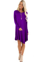 purple Cotton Sexy Cap Sleeve Long Sleeves V Neck Swagger Knee-Length Patchwork Solid 