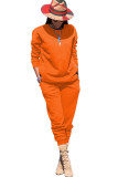 Orange Casual solida tvådelade kostymer Patchwork penna Långärmad tvådelad byxuppsättning