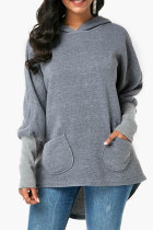 Grey hooded Solid Long Sleeve Sweats & Hoodies