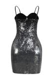 Черная модная сексуальная юбка без рукавов на тонких бретельках для взрослых, однотонная юбка с блестками Club Dre
