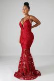 Розово-красное ацетиловое волокно для взрослых, сексуальное модное платье без рукавов на бретельках, тонкое платье длиной до пола, сетка, perspec