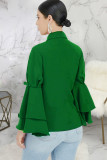 Green Chiffon O Neck Long Sleeve Solid Patchwork Long Sleeve Tops