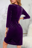 Purple Sexy Solid Patchwork V Neck Dresses