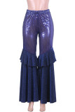 Фиолетовые однотонные свободные брюки с эластичной резинкой Fly Mid и пайетками