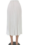 Falda plisada drapeada asimétrica lisa media bragueta elástica blanca Faldas