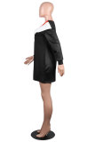 ブラック ファッション セクシー ロング スリーブ O ネック ステップ スカート スカート パッチワーク クラブ ドレス