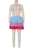 Multi-color Elastic Fly Sleeveless High Patchwork perspective Mesh Pengpeng skirt shorts Skirts
