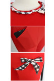 Red Fashion adult Sexy bow-knot Solid Two Piece Suits Patchwork Straight Long Sleeve Two-piec