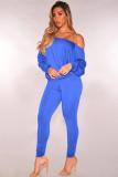 Royal blue Europe and America Fashion adult Solid Two Piece Suits Patchwork backless pencil Long Slee
